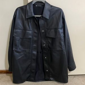 Faux leather overshirt